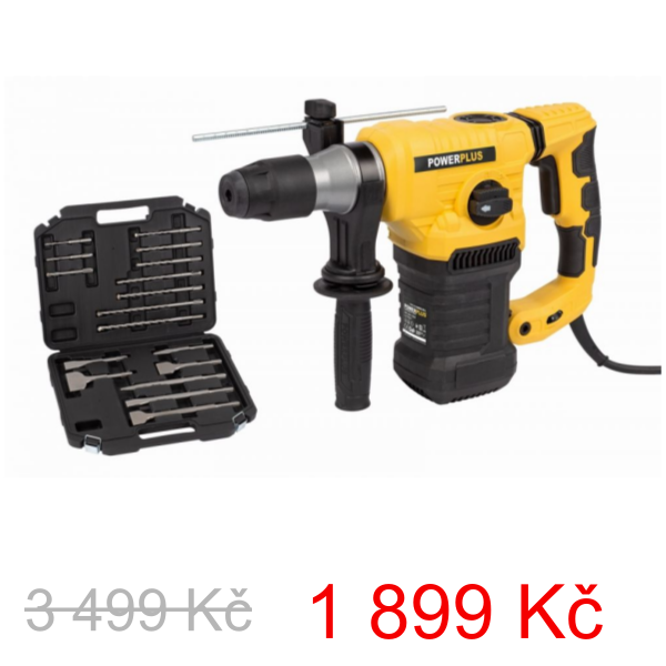 Kladivo POWERPLUS POWX1196 / Kombinované kladivo 1600W SDS / Plus 17ks příslušenství - 3 499 Kč