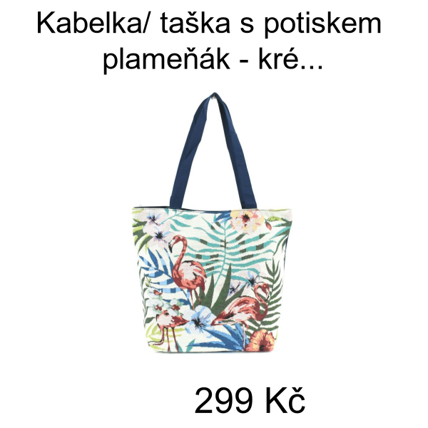 Kabelka/ taška s potiskem plameňák - krémová/modrá č.2 - 299 Kč