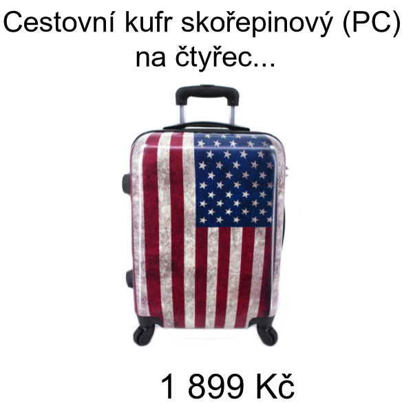 Cestovní kufr skořepinový (PC) na čtyřech kolečkách - vlajka USA (M) 60l - 1 899 Kč