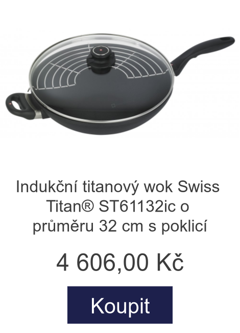 Indukční titanový wok Swiss Titan® ST61132ic o průměru 32 cm s poklicí - 4 606 Kč