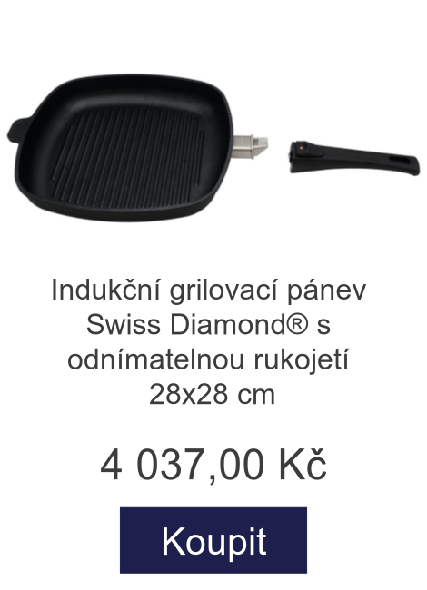 Indukční grilovací pánev Swiss Diamond® s odnímatelnou rukojetí 28x28 cm - 4 037 Kč