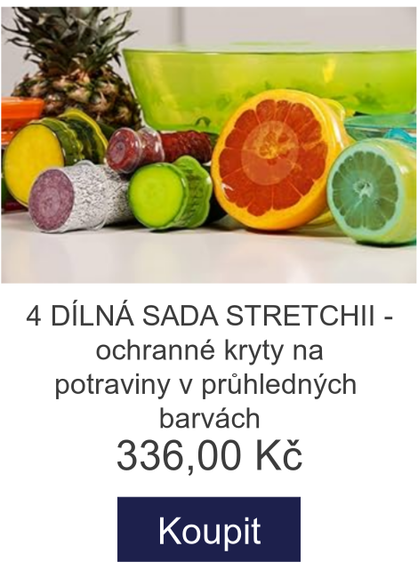 4 DÍLNÁ SADA STRETCHII - ochranné kryty na potraviny v průhledných barvách - 336 Kč