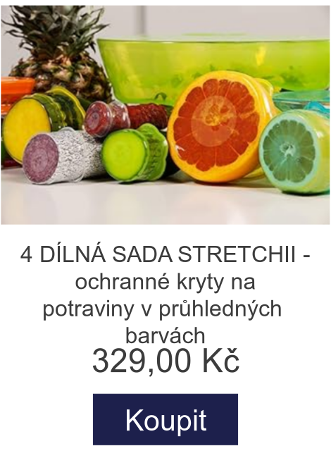 4 DÍLNÁ SADA STRETCHII - ochranné kryty na potraviny v průhledných barvách - 329 Kč