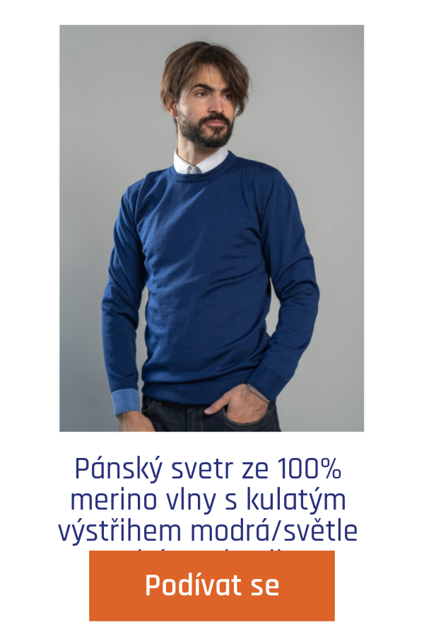 Pánský svetr ze 100% merino vlny s kulatým výstřihem modrá/světle modrá Merino.live S - 3 321 Kč