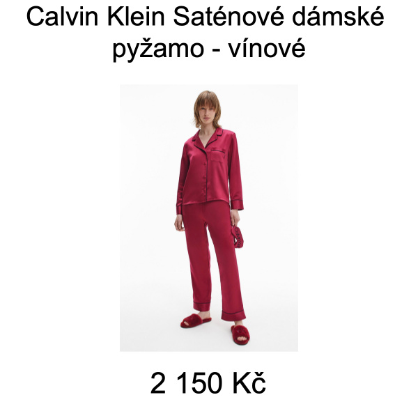 Calvin Klein Saténové dámské pyžamo - vínové - Velikost: M - 2 150 Kč