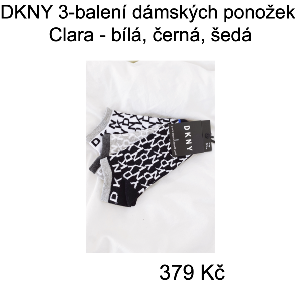 DKNY 3-balení dámských ponožek Clara - bílá, černá, šedá - Velikost: Jedna velikost - 379 Kč